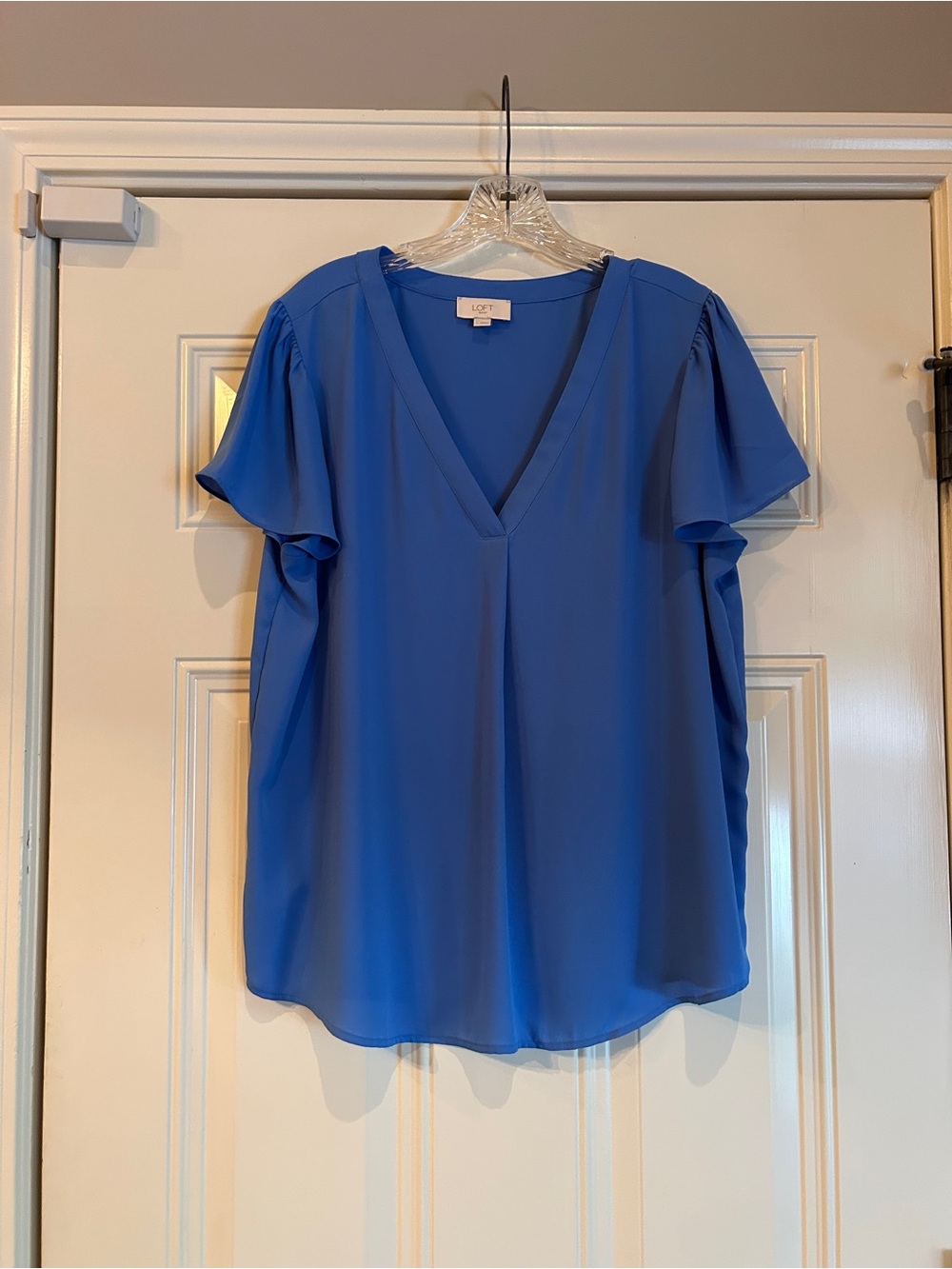 LOFT Cobalt V-Neck Flutter Sleeve Blouse
